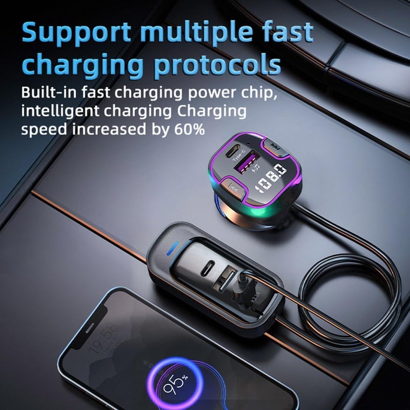 OHITEC Bluetooth FM Transmitter for Car, Hands-Free Calls, HD Sound Quality 5.3, 5V3.1A Fast Charging, U Disk Music Playback, Support 5 Devices Charging at The Same time (CS6) - Image 4